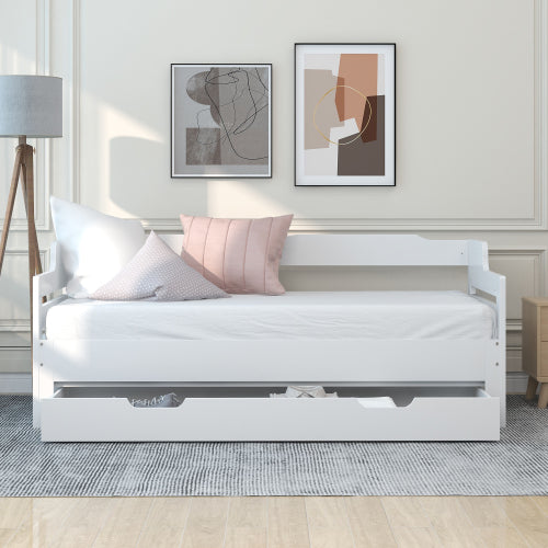Daybed, Trundle And Drawer, Cabin Bed, SIngle Guest Bed Sofa Bed, Pull Out Trundle And Storage Drawer For Living Room And Bedroom -  3 90 X190 Cm - White