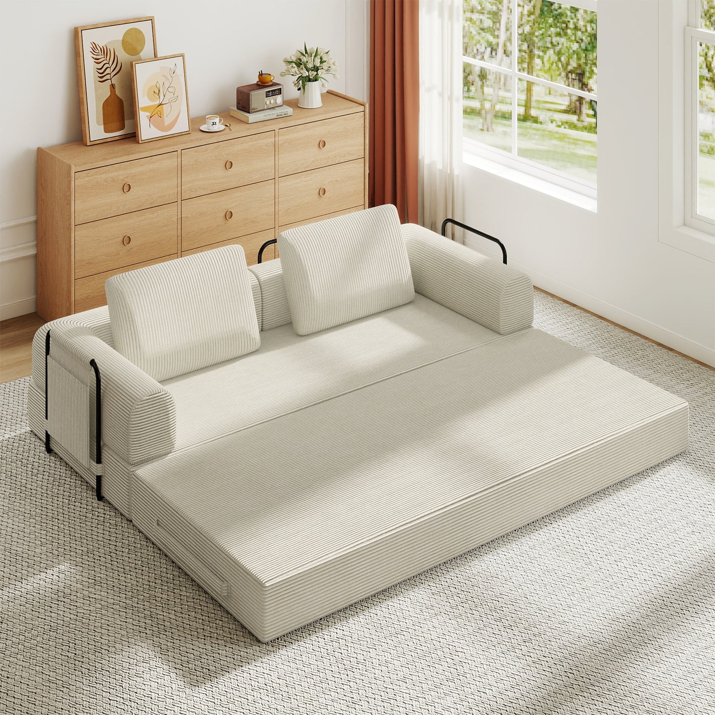 78 Inch Convertible Sleeper Sofa Bed, Futon Boneless Couch Lounge Loveseat With Pull Out Bed, No Assembly Required
