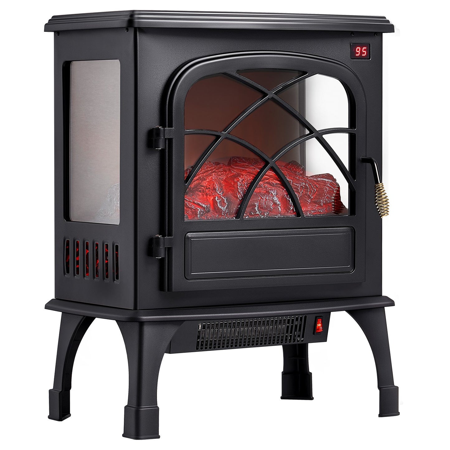 25.5inch Freestanding Fireplaces, 1500W 5120BTU Portable Electric Fireplace Stove Heater, With Overheating Protection,Adjustable Flames,Timer, Remote,for Living Room,Bedroom,Black