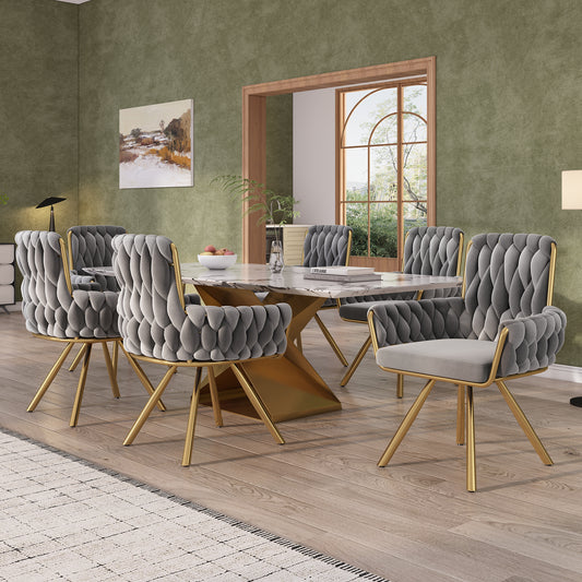 Set Of 6, Velvet Dining Chair, Armchair, Single Luxurious Living Room And Bedroom Swivel Chair, Leisure Swivel Chair With Four Metal Support Legs, Gray