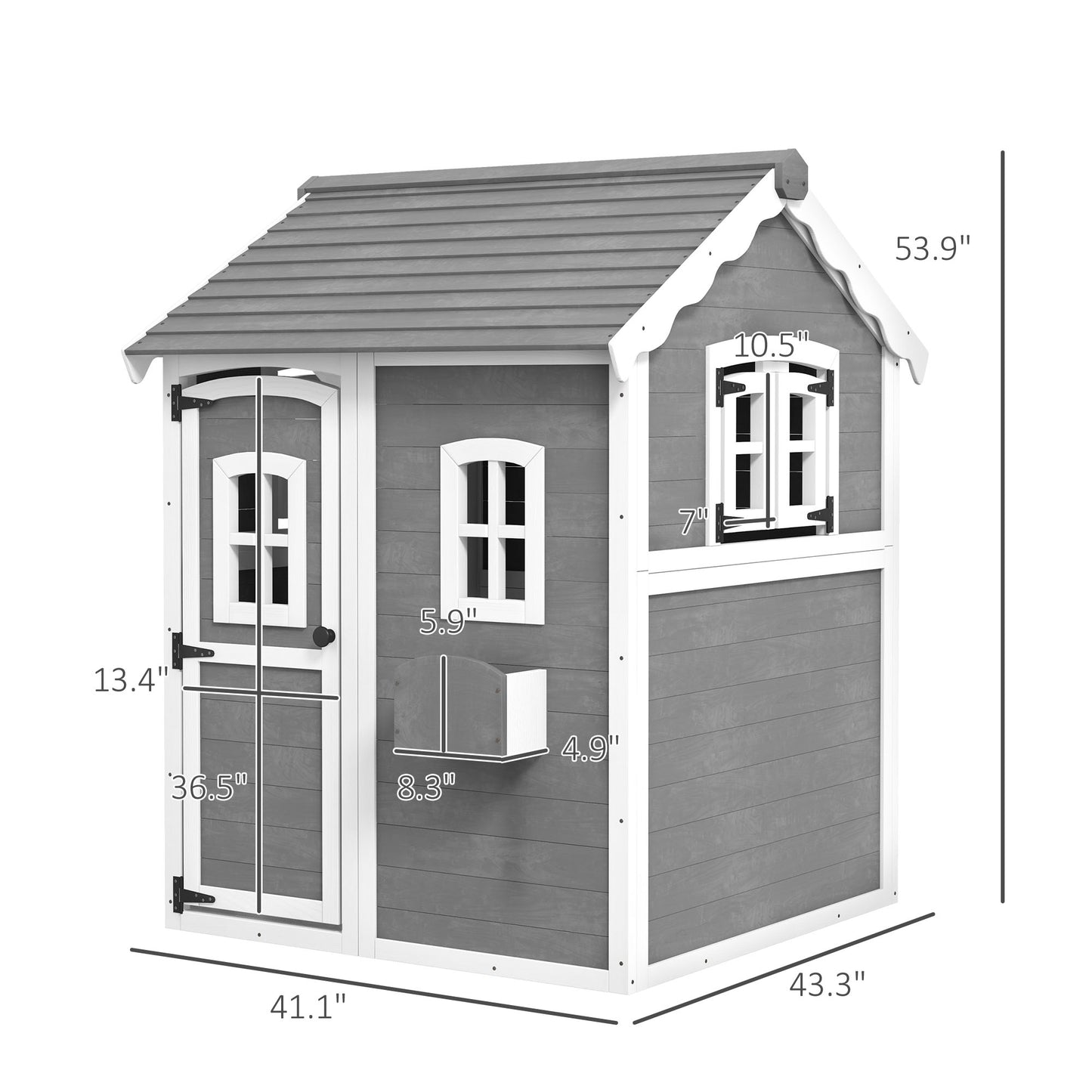 Outdoor Wooden Playhouse for Kids with Floor, Door, Windows, Planter Box for 3-8 Years Old, Backyard, Lawn, Garden
