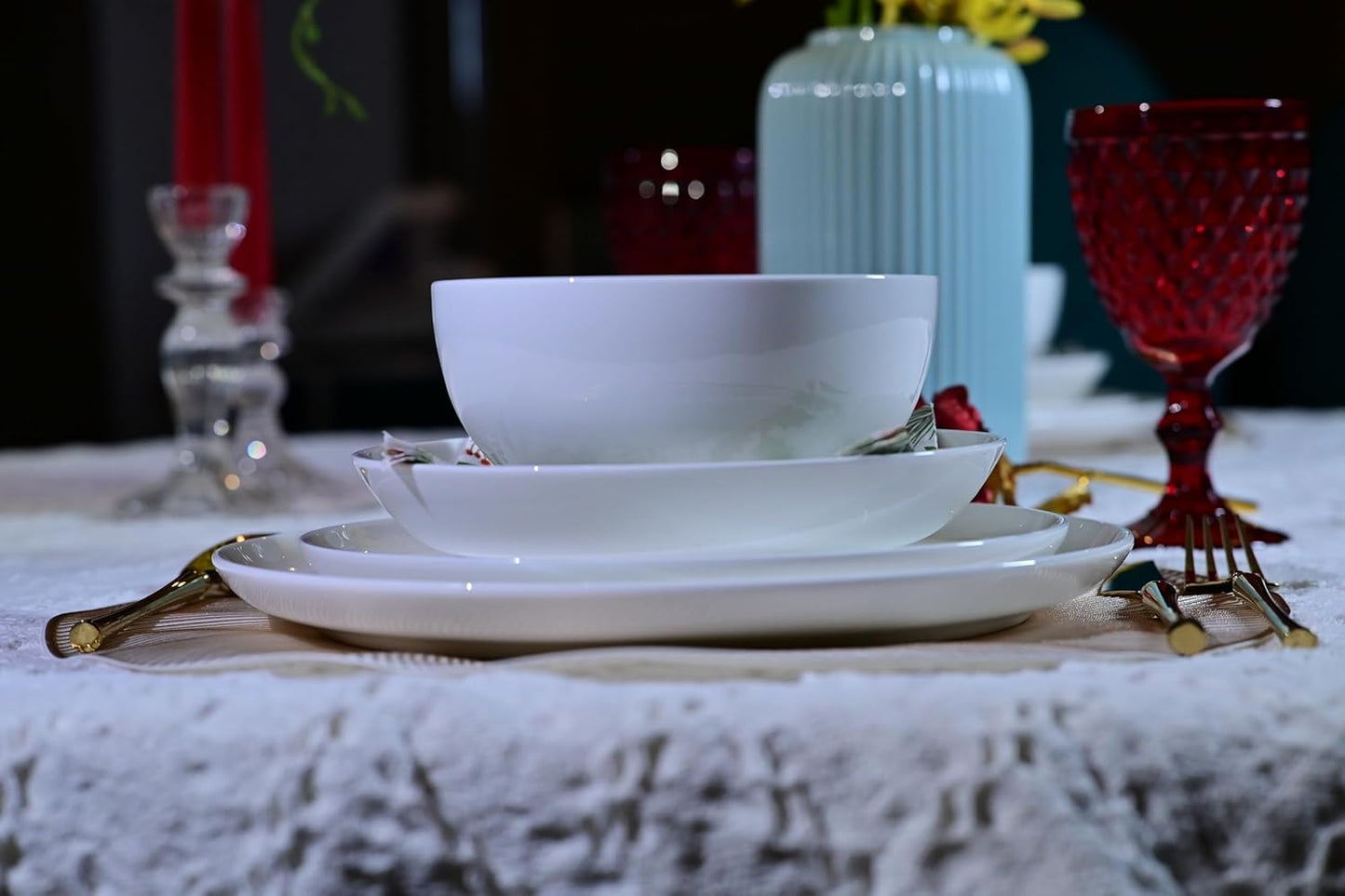 Dinnerware Set, 16 Pieces, Service For 4, White Plates, Dishes, Bowls Set, Microwave And Dishwasher Safe