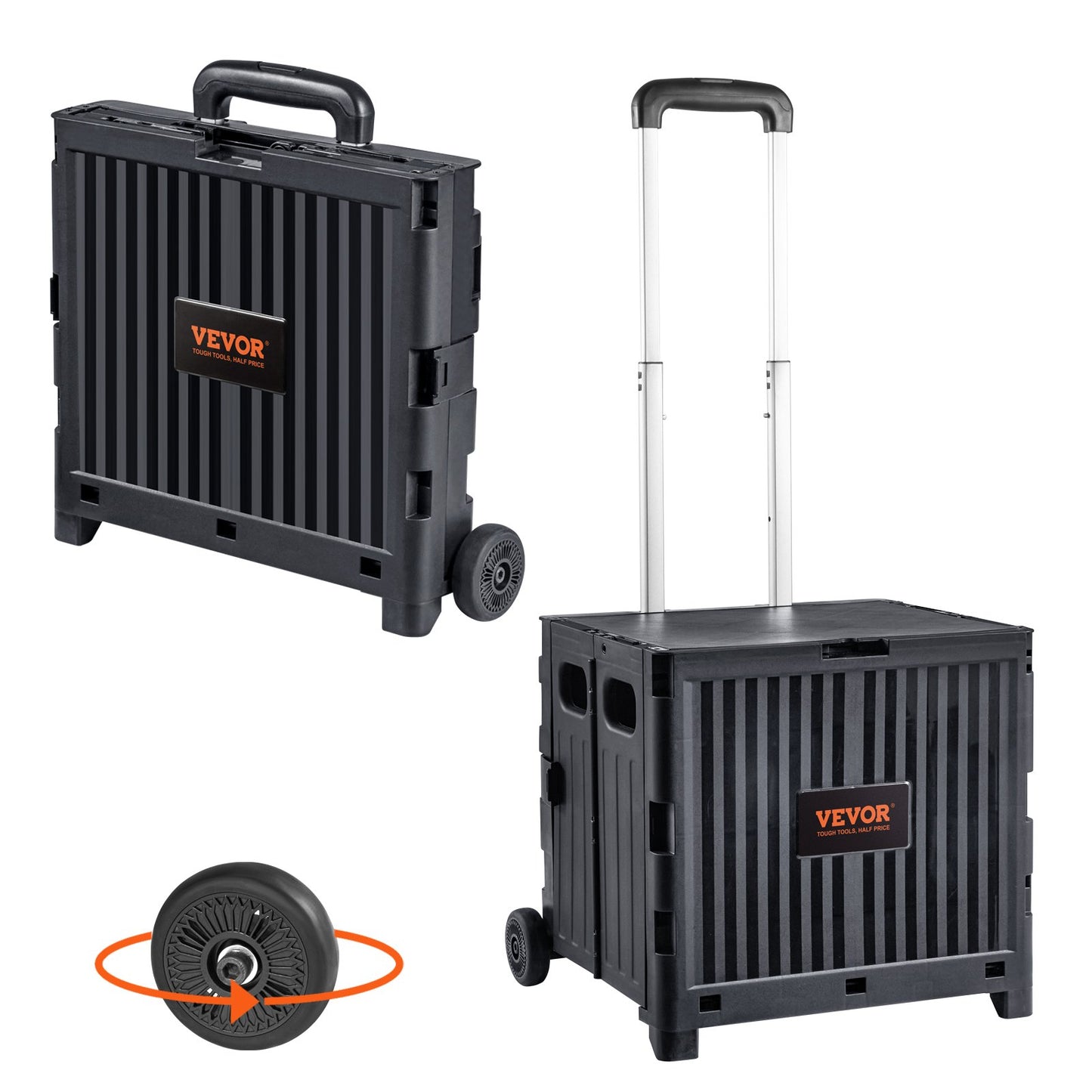 Foldable Utility Cart, 80 Lbs Load Capacity, Folding Portable Rolling Crate Handcart With Durable Heavy Duty Telescoping Handle And 2 Wheels For Travel Shopping Moving Luggage Office Use, Black