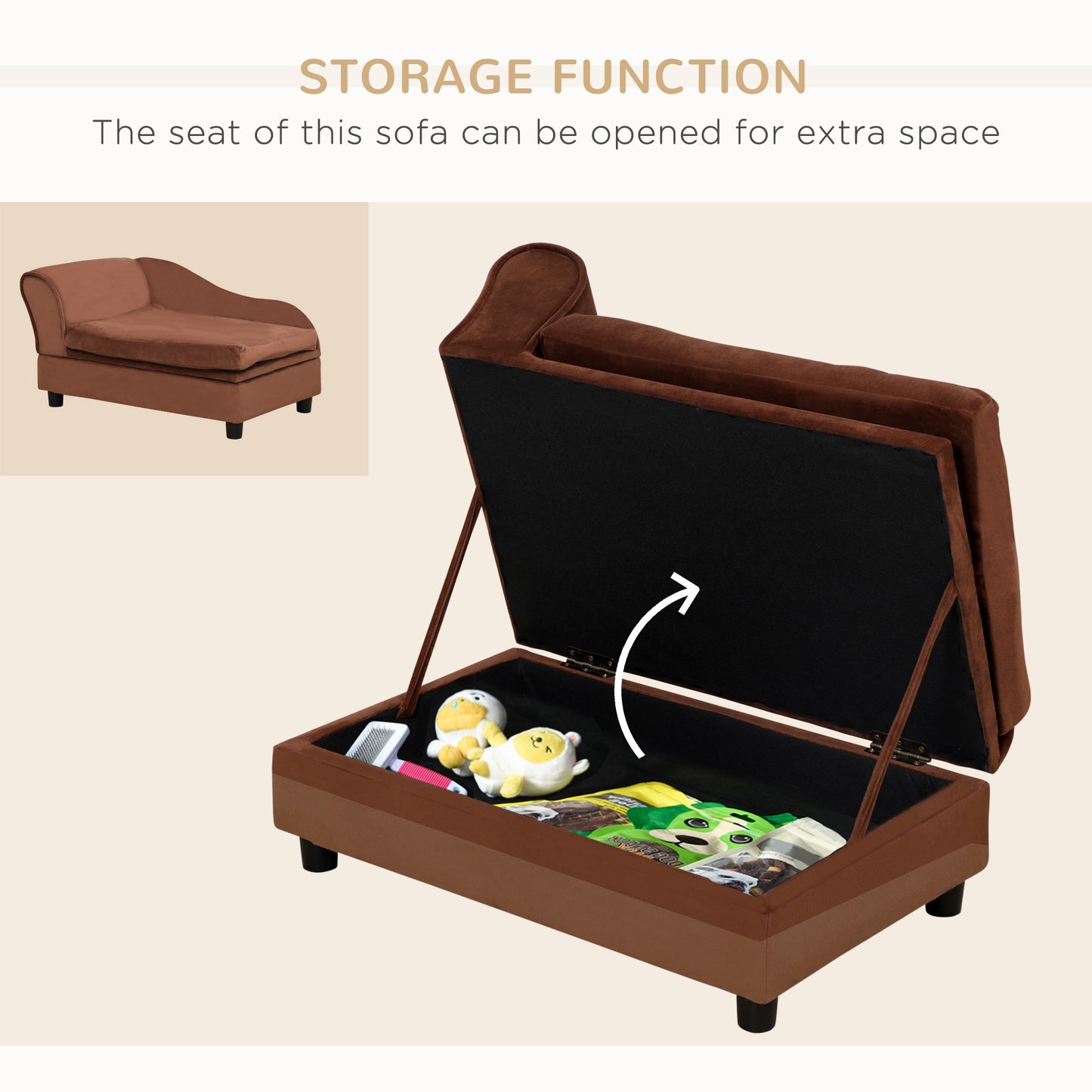 Pet Sofa Dog Sofa For Small Dogs With Storage, Brown