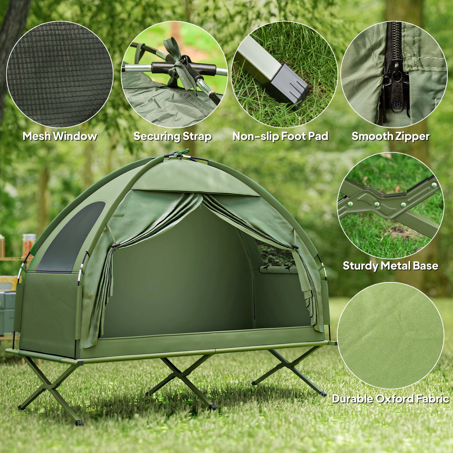 Camping Tent Cot, Single Person Folding Cot Combo, Off-Ground Tent, Covered Outdoor Bed With Carry Bag For Hiking, Camping
