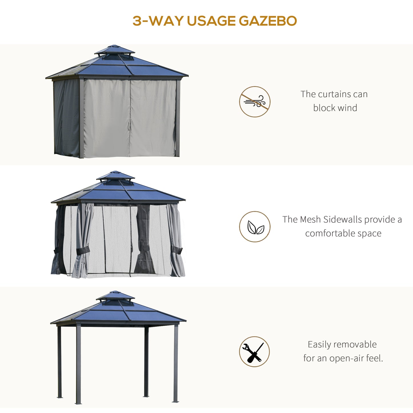 10' x 10' Hardtop Gazebo Canopy with Polycarbonate Roof