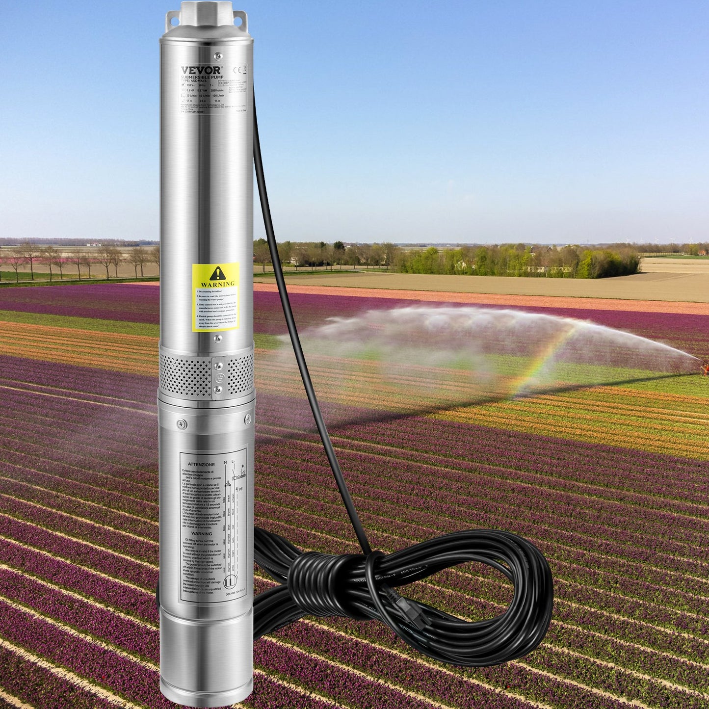 Deep Well Submersible Pump, 3HP/2200W 230V/60Hz, 37GPM Flow 640 Ft Head, With 33 Ft Electric Cord, 4 Inch Stainless Steel Water Pumps For Industrial, Irrigation & Home Use, IP68 Waterproof Grade