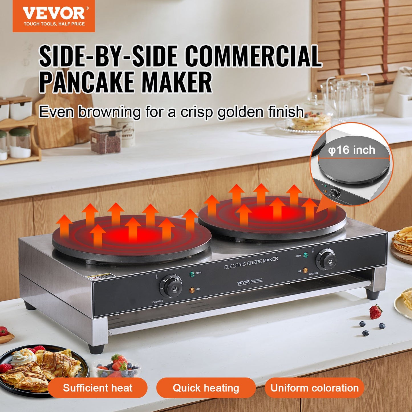 16-Inch Electric Crepe Maker Commercial Crepe Machine 3400W Double Head