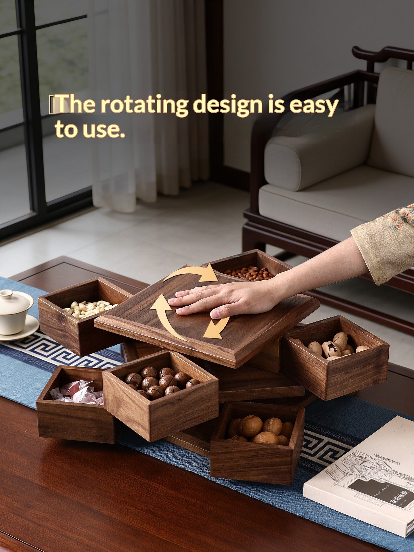 Rotating Walnut Wood Dry Fruit Storage Box
