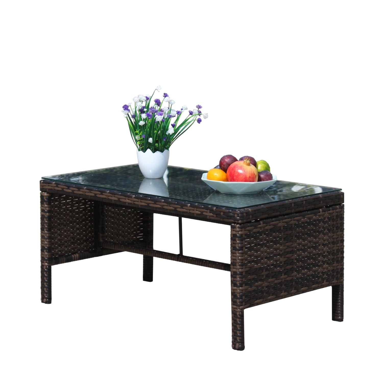 Outdoor Patio Furniture 1 Coffee Table With Clear Tempered Glass