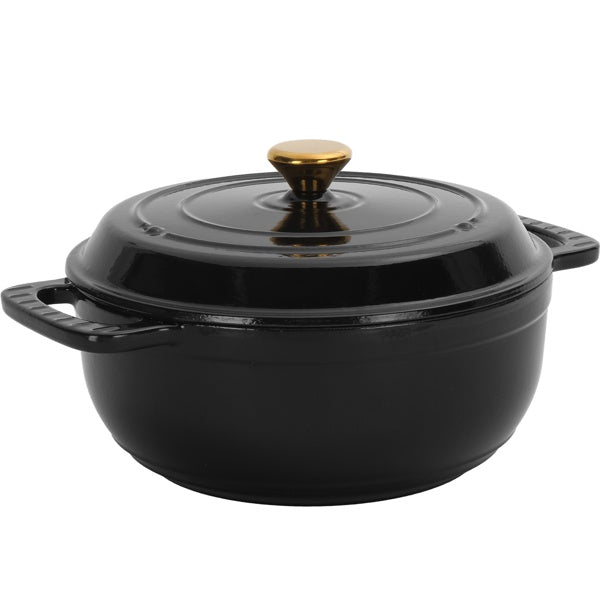6QT Cast Iron Dutch Oven With Lid - Black Enamel Cooking Pot For Stovetop, Oven, Camping - Includes 2 Silicone Heat-Resistant Gloves