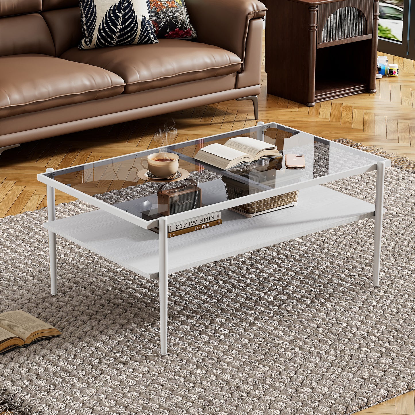 Coffee Table And End Tables Set Of 3, Tempered Glass Table With MDF Layer, Modern Tables For Living Room , Gray Glass
