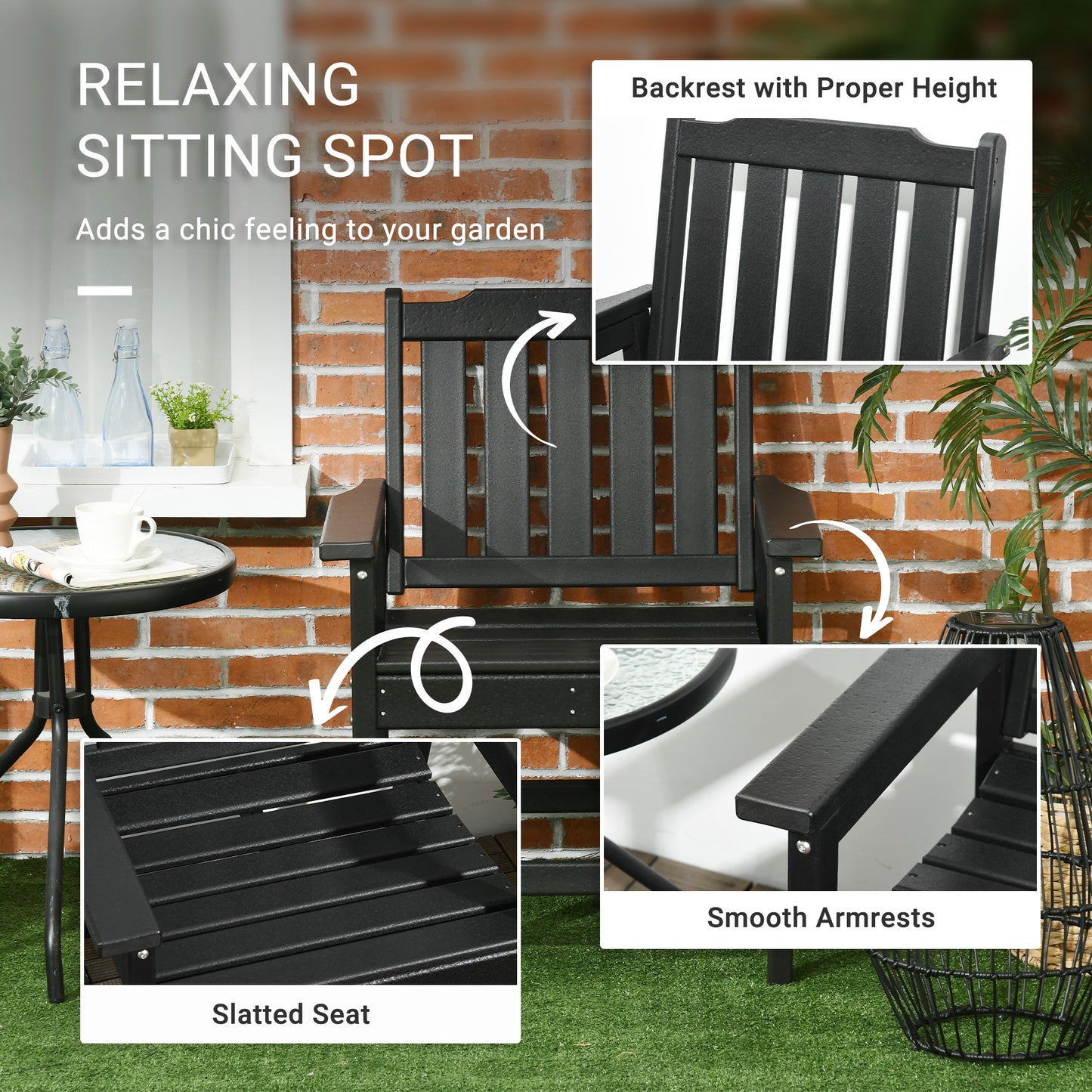 All-Weather Patio Chair, HDPE Patio Dining Chair, Heavy Duty Wood-Like Outdoor Furniture for Garden, Backyard, Deck, Porch, Lawn, Black