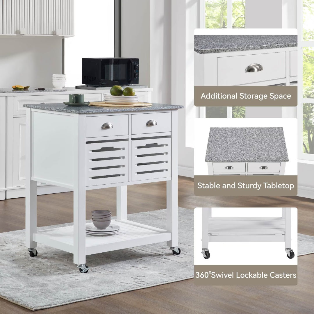 Mobile Rolling Kitchen Island Trolley Serving Cart With Underneath Drawer & Slide-Out Wire Storage Basket