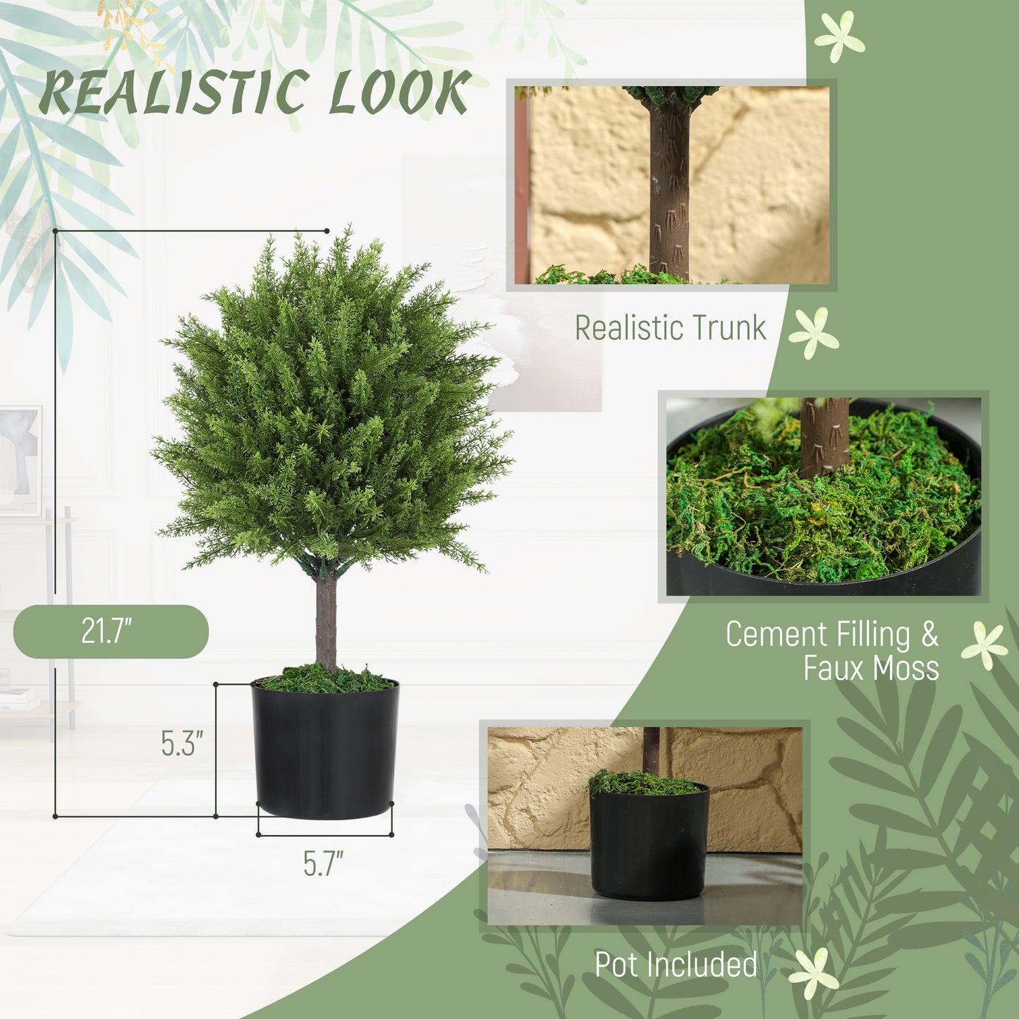 Set Of 2 Decorative Artificial Plants, Cedar Topiary Trees In Pots, Fake Plants For Home Indoor Outdoor Decor