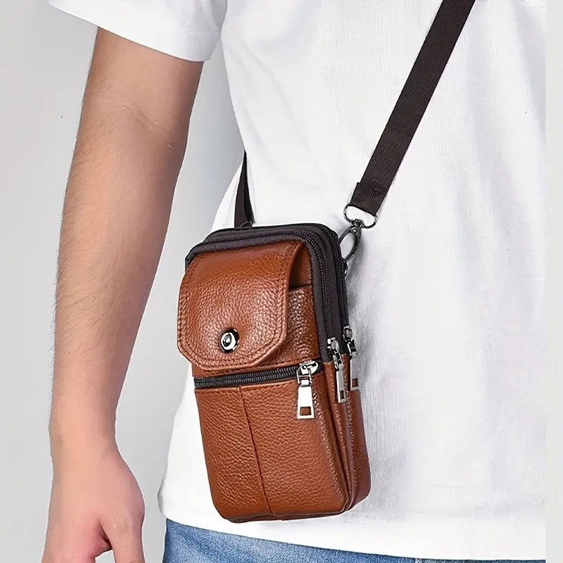 Leather Mobile Phone Shoulder Covers, Men's Belt Bags, Vertical Holster Belt Clip Pockets, Carrying Cases With Card Slots