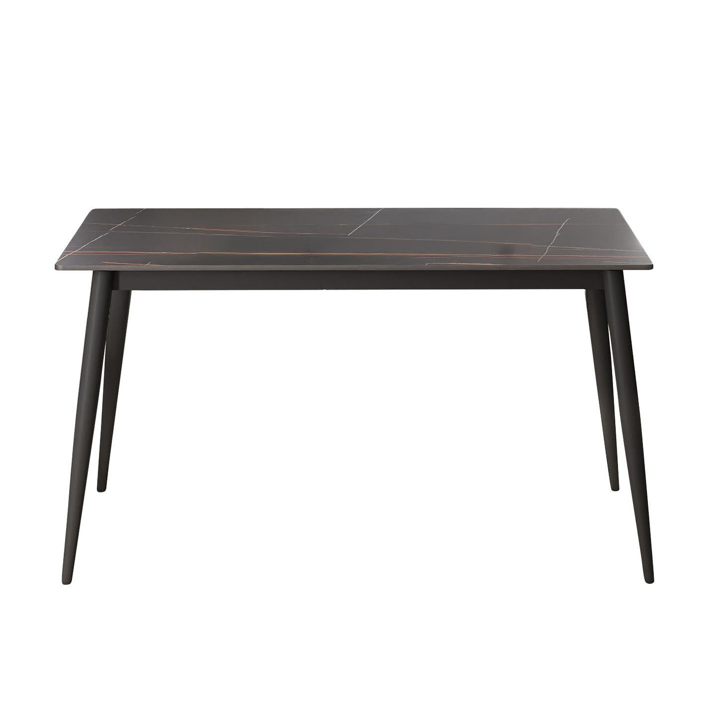 55.12  Modern Artificial Stone Black Straight Edge Black Metal Leg Dining Table-Can Accommodate 6 People Dining Table Only