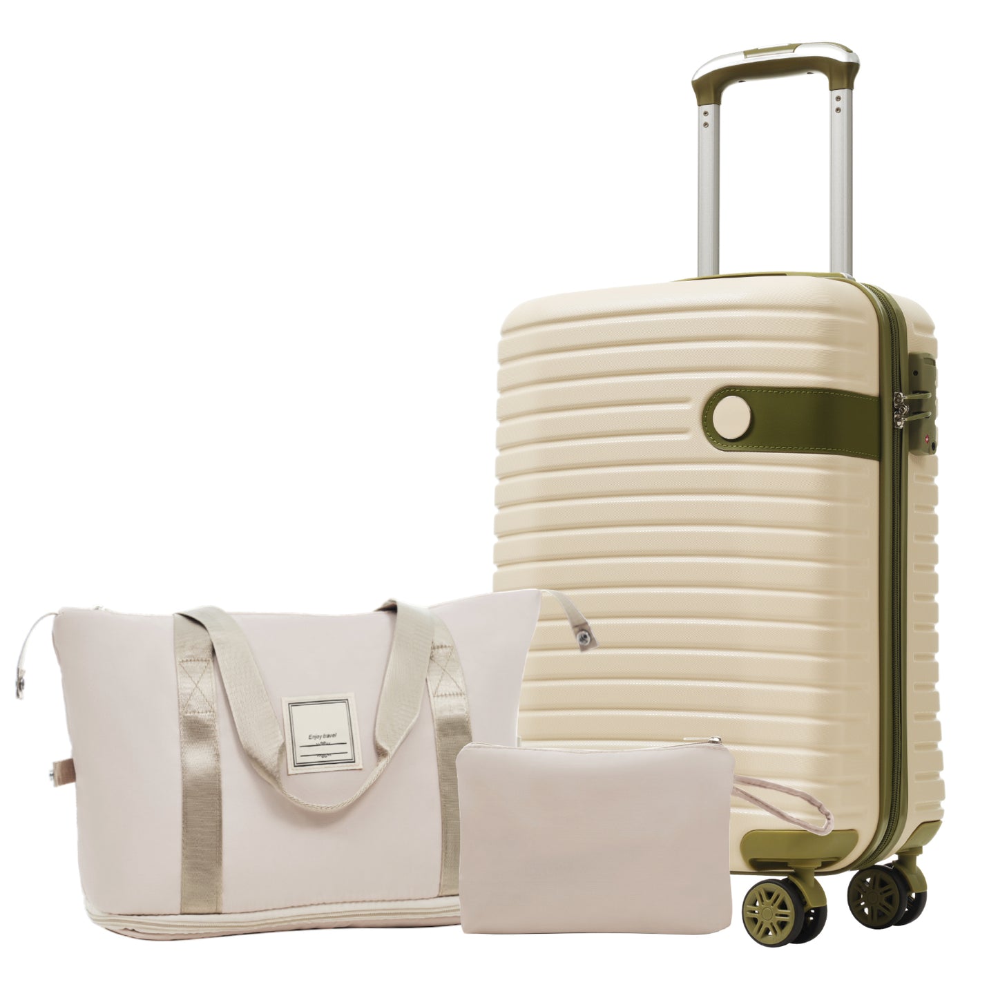 Luggage Sets 3 Piece Carry On Luggage 22x14x9 Airline Approved, Lightweight Hardshell ABS Suitcases With Wheels, 20 Inch, White Green