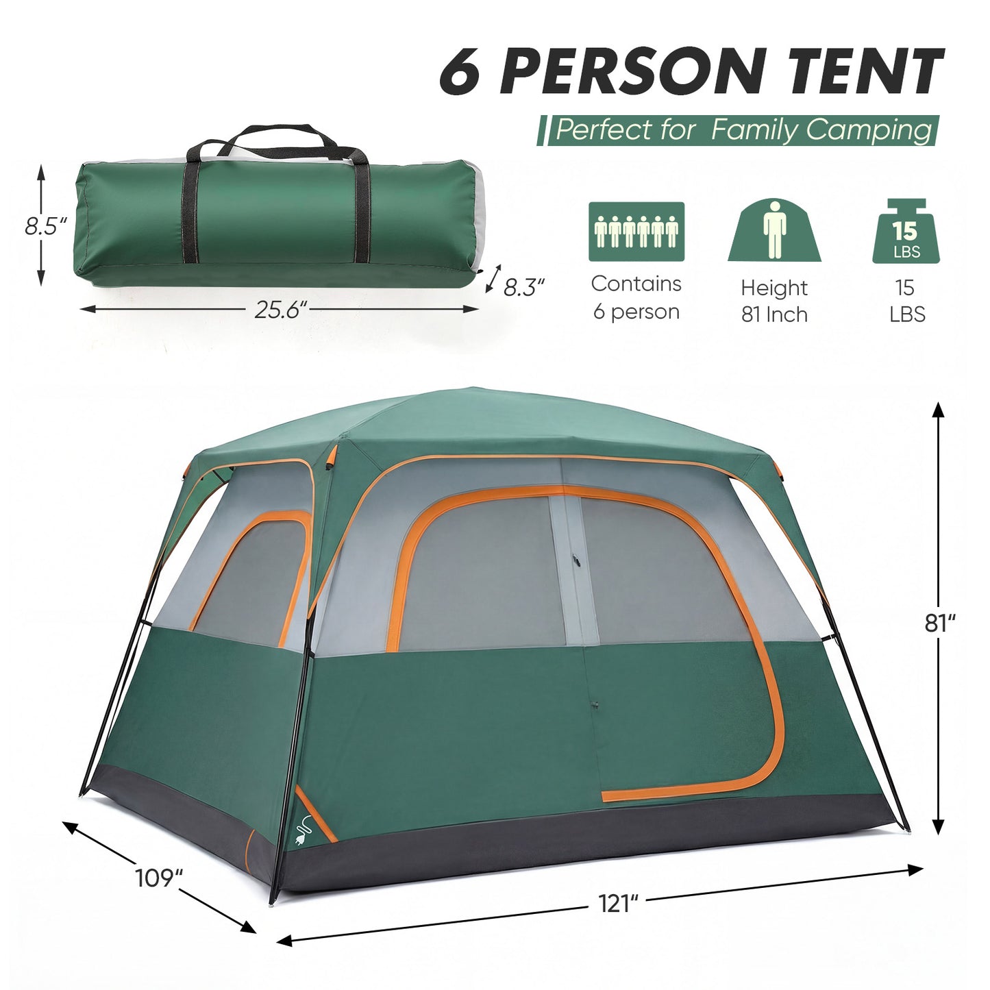 6-person Waterproof And Windproof Family Camping Tent, With Spacious Interior, Easy-to-install Double-layer Tent, Featuring Mesh Windows And Skylights