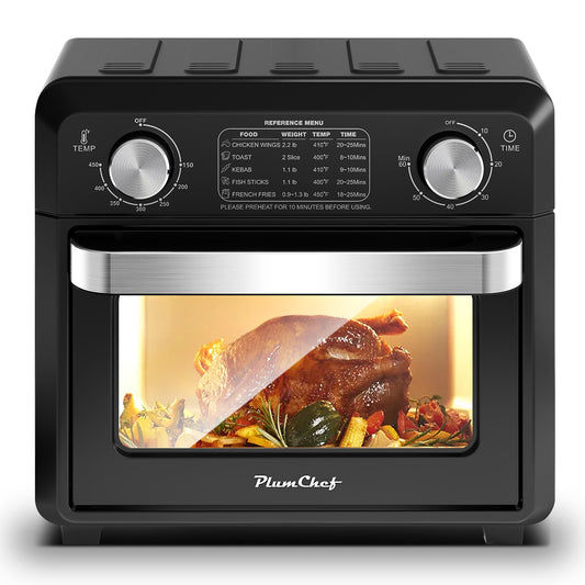 11QT Compact Air Fryer Toaster Oven, 1000W, Convection Countertop, With Reference Menus, 2-Slice Toaster, Adjustable Time And Temperature, Black