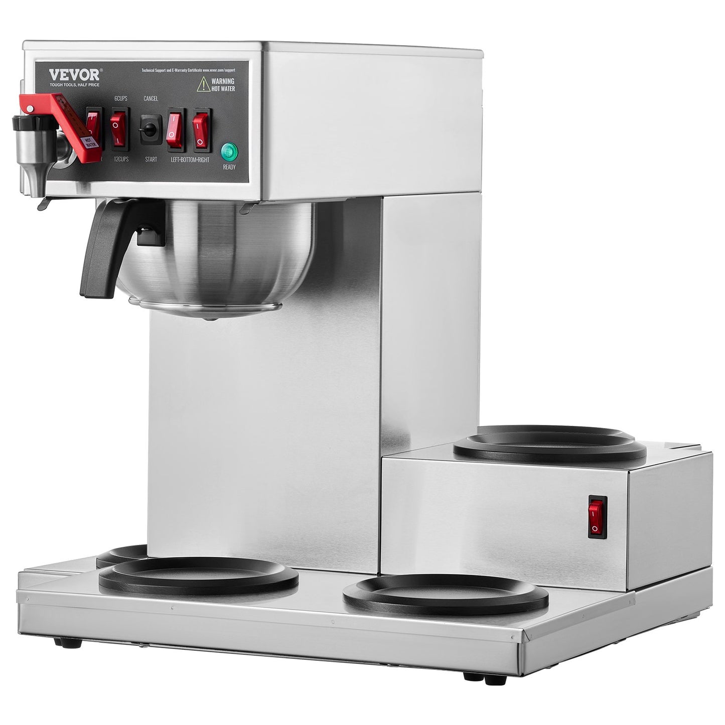 12 Cups Commercial Drip Coffee Maker With 3 Glass Carafes And 3 Warmers Office
