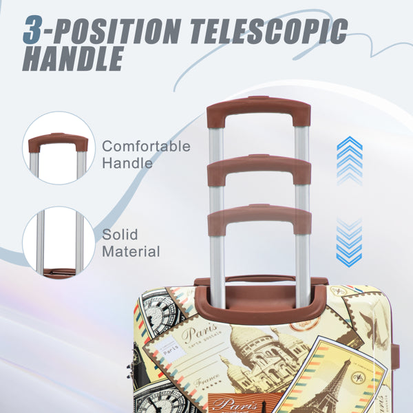 20"/24"/28" 3 Pcs/set In PC Spinner Wheel Luggage, Carry On Suitcase, With Printed Pattern And Combination Lock (City Stamps)