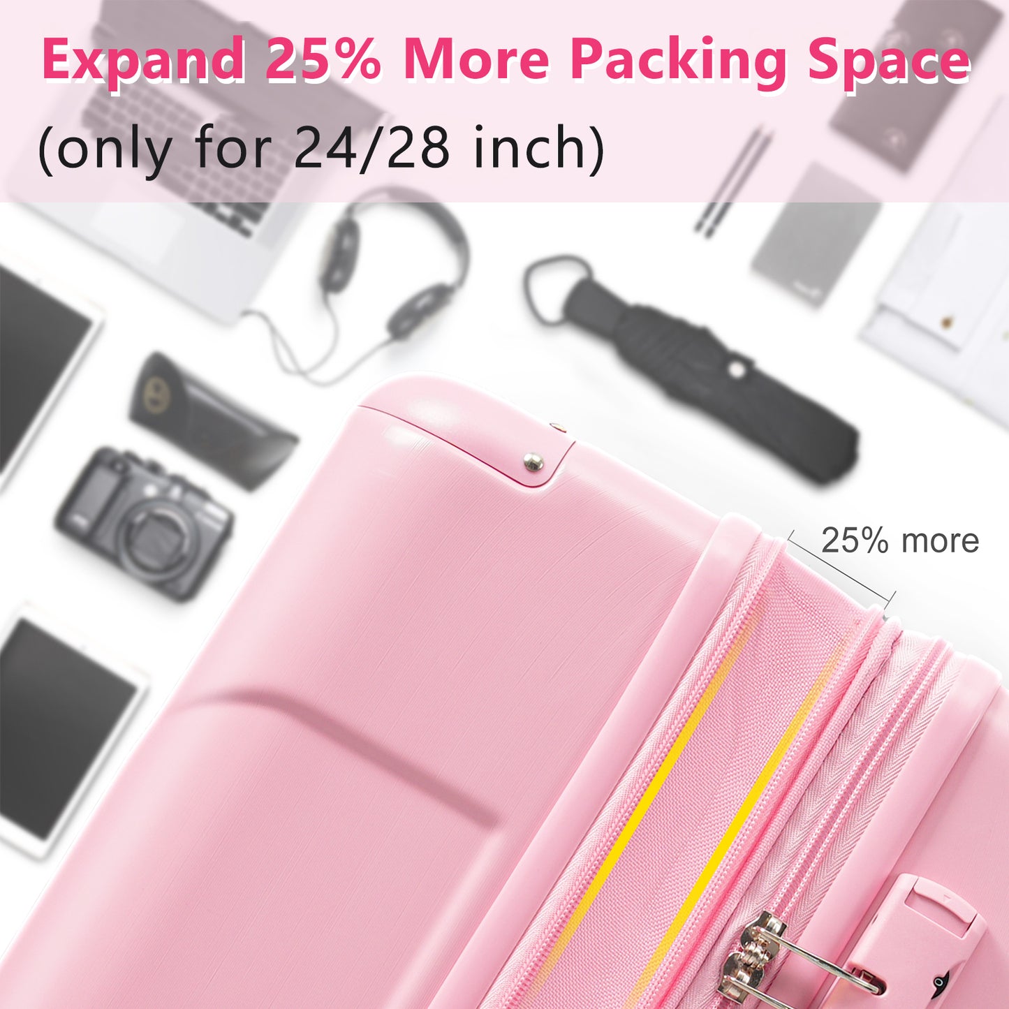 Hardshell Luggage, Lightweight Durable ABS Suitcases With Double Wheels, Expandable 28-inch Checked Luggage 28