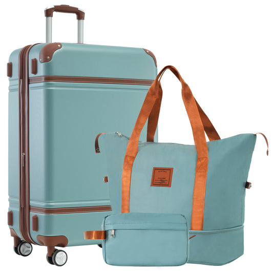 Hardshell Luggage Sets With Bags Lightweight Suitcase Double Spinner Wheels With TSA Lock ,Single Vintage Luggage 28 IN,Green