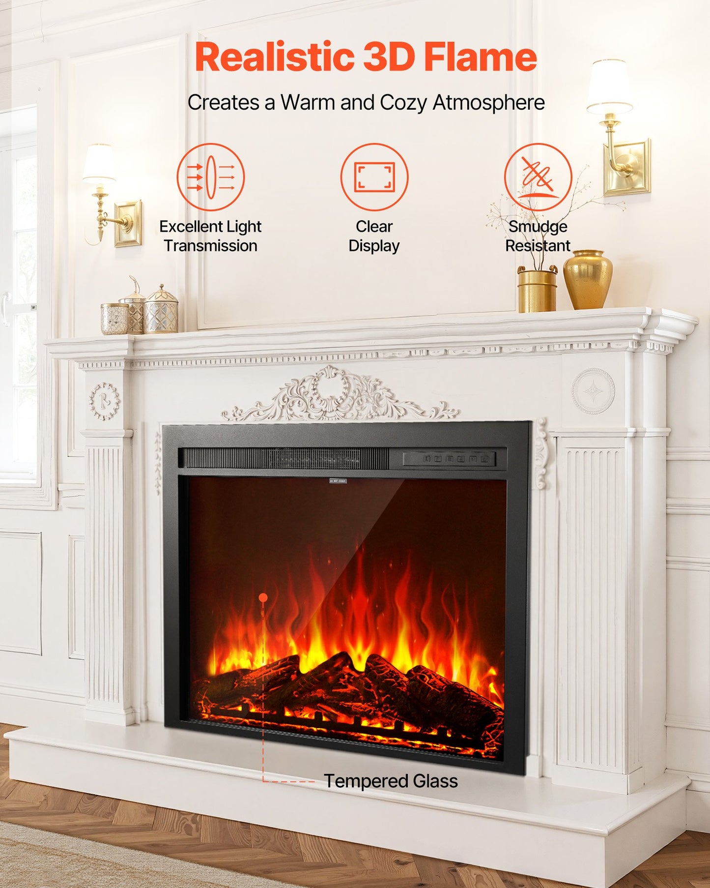 Electric Fireplace Insert, 35 Inch Recessed And Wall Mounted With Adjustable Flame Color Brightness & 8h Timer & Remote Control, Indoor Heater W/ 750W/1500W Dual Heating Modes, 5000BTU Black
