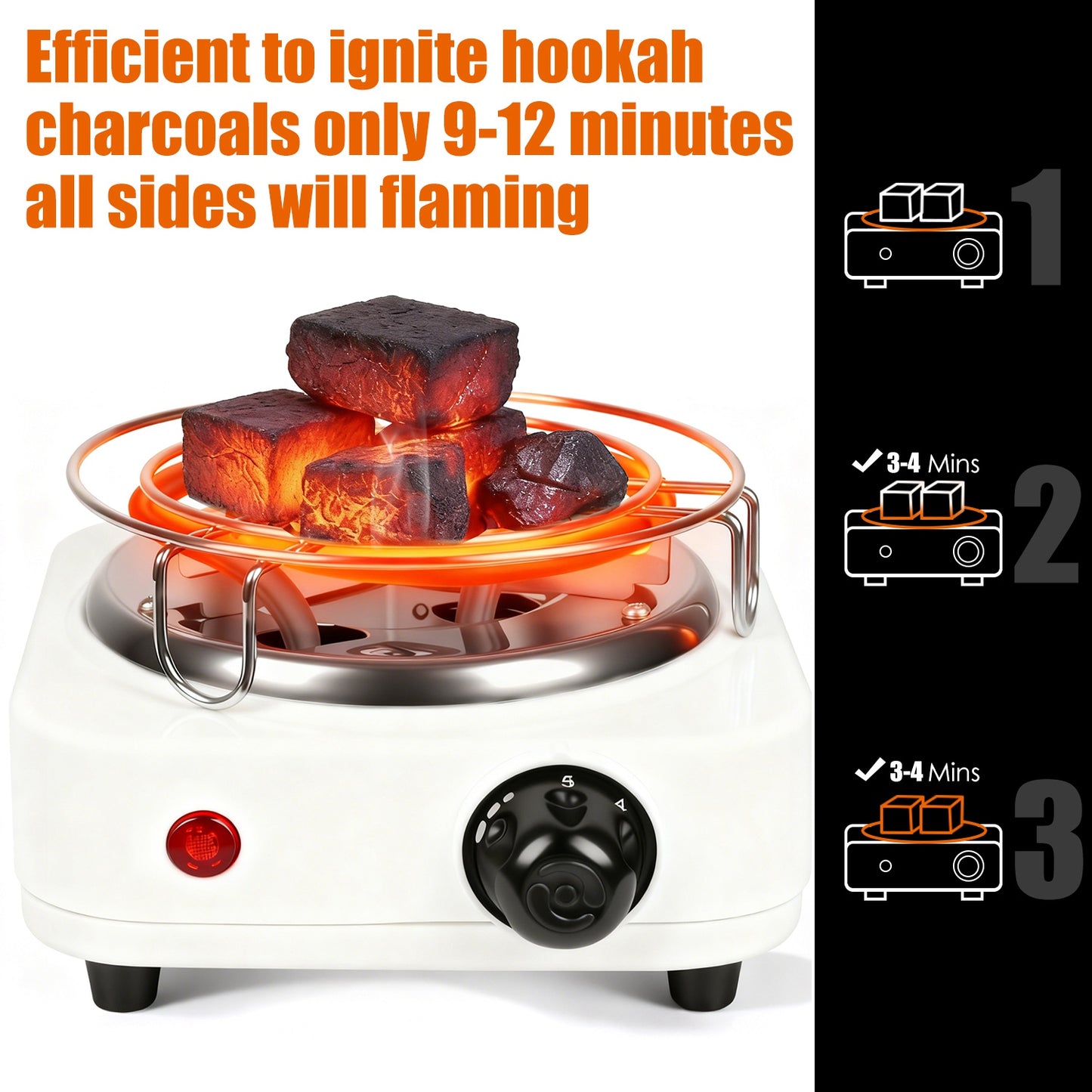1Pc Electric Charcoal Burner 500W Hookah Charcoal Burner Compact Coal Burner For Hooka Cubes Shisha With Grill And Tongs 5 Temperature Gears Thermostat Control For Spring Summer