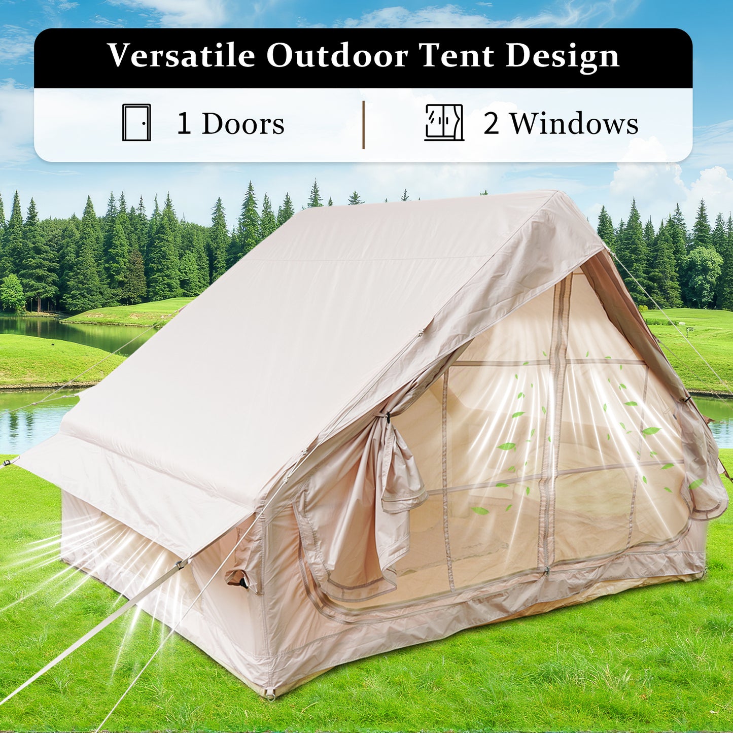 Inflatable Tent With Pump,Glamping Tents For 4-6 Person, Easy Setup 4 Season Waterproof Outdoor Tent,Waterproof Luxury Glamping Tent With 12 Mesh Window