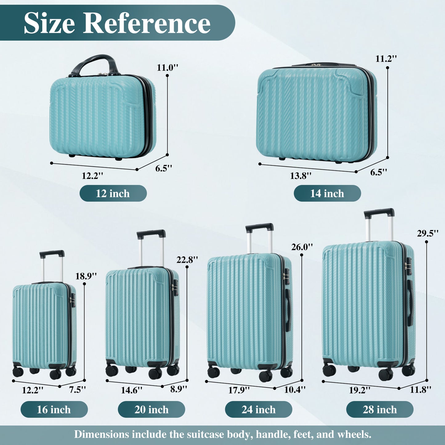 3-Piece Luggage Set, Durable Hardshell ABS Suitcase With Spinner Wheels, TSA Lock, Side Hooks, Lightweight Carry-On & Checked Luggage