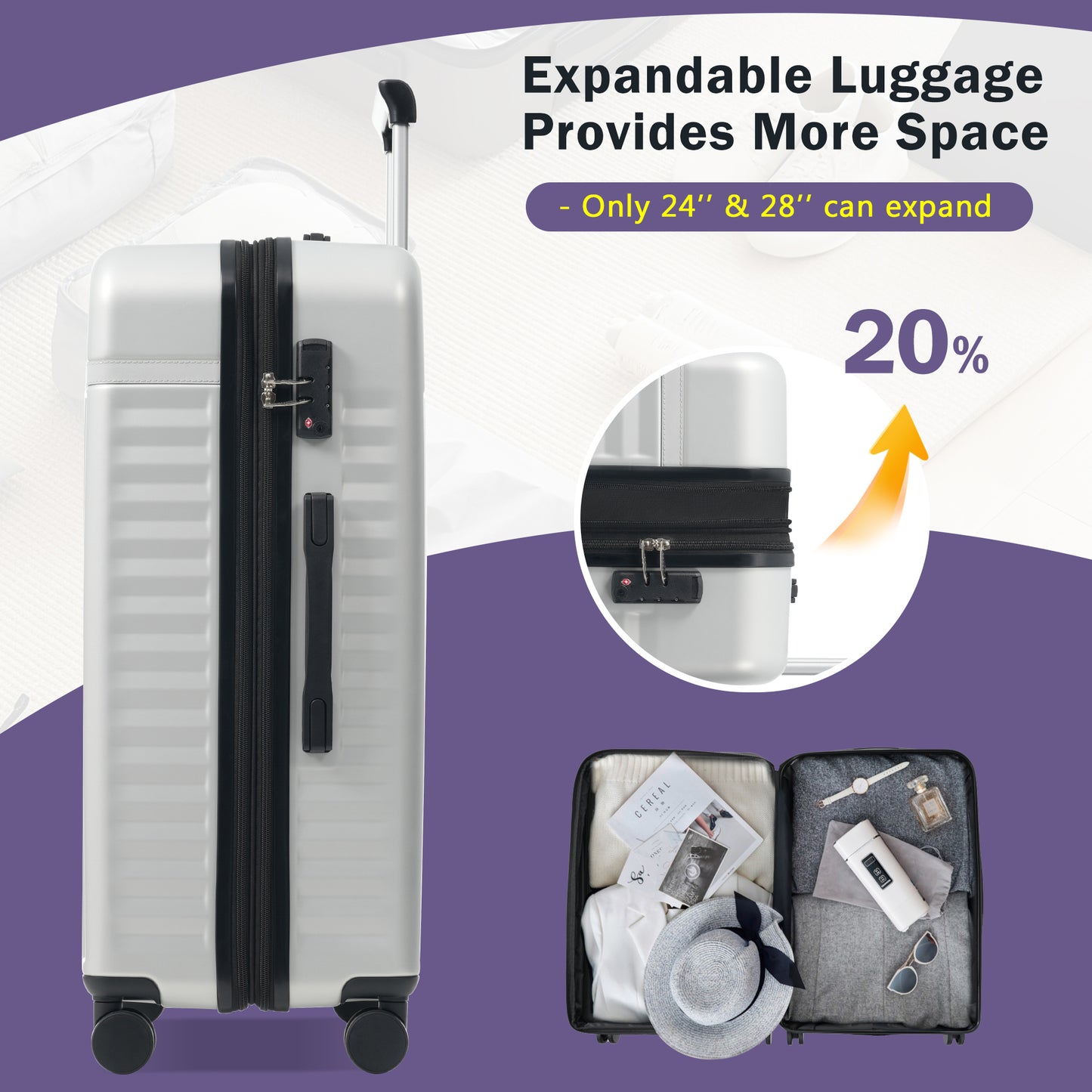 Luggage Set 5 Piece, Hardside Carry On Suitcase , Expandable Luggage With Travel Bags Spinner Wheels TSA Lock