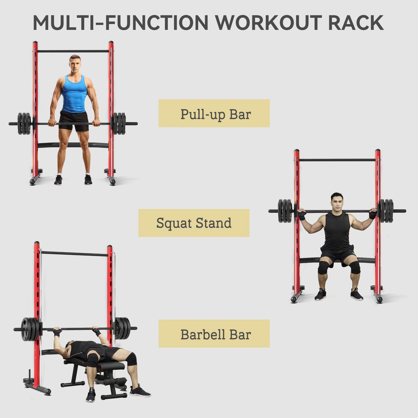 Squat Rack With Pull Up Bar And Barbell Bar Adjustable Bench Press Multi-Function Weight Lifting Half Rack, Red