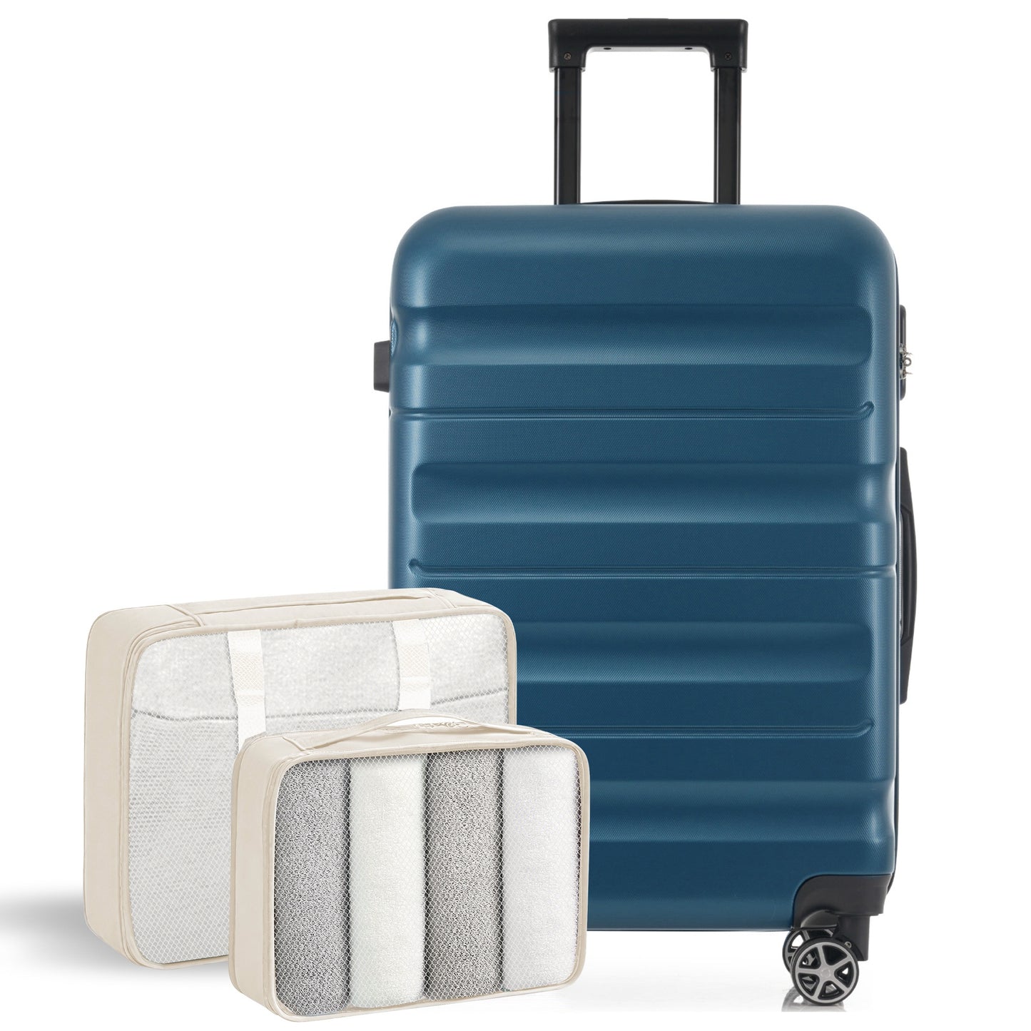 Hardshell ABS Luggage Set, 24-Inch Checked Suitcase With Spinner Wheels, Lightweight Travel Luggage With 2 Packing Cubes For Men & Women