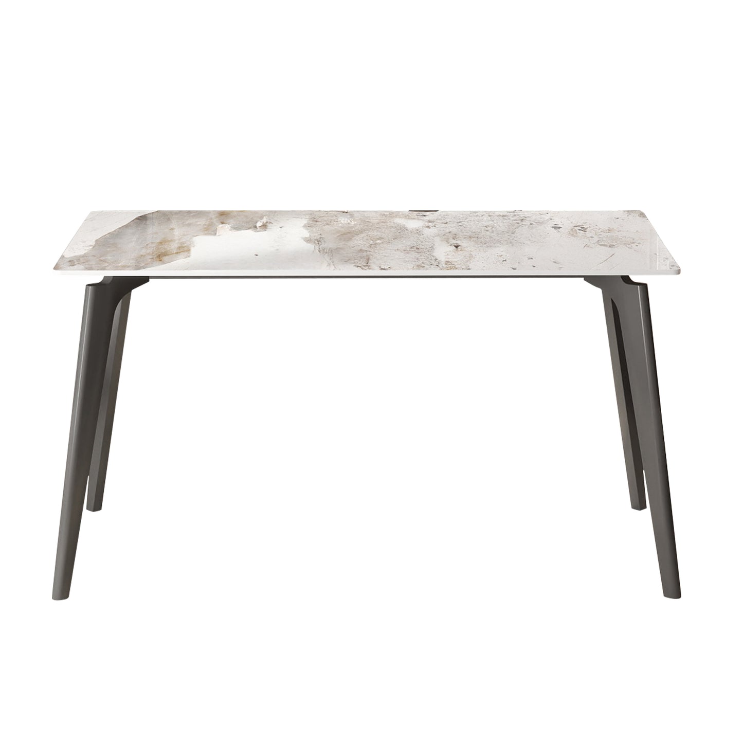 55.12  Modern Artificial Stone White Pandora Straight Edge Dark Grey Metal Leg Dining Table-Can Accommodate 6 People Dining Table Only