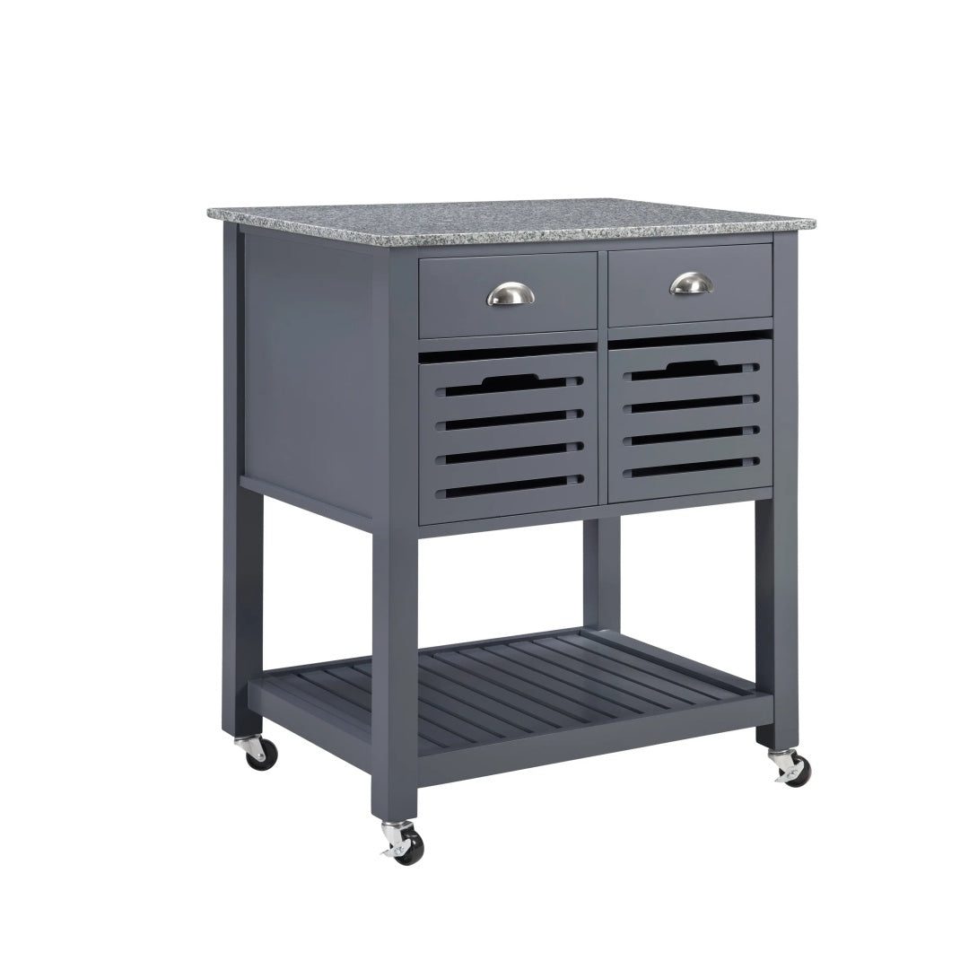 Mobile Rolling Kitchen Island Trolley Serving Cart With Underneath Drawer & Slide-Out Wire Storage Basket