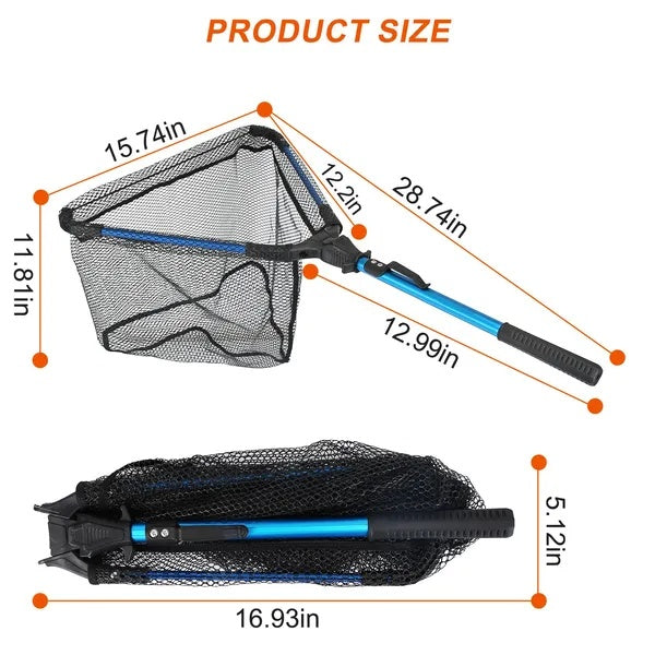 Foldable Fishing Net With Aluminum Alloy Rod EVA Handle Durable 5MM