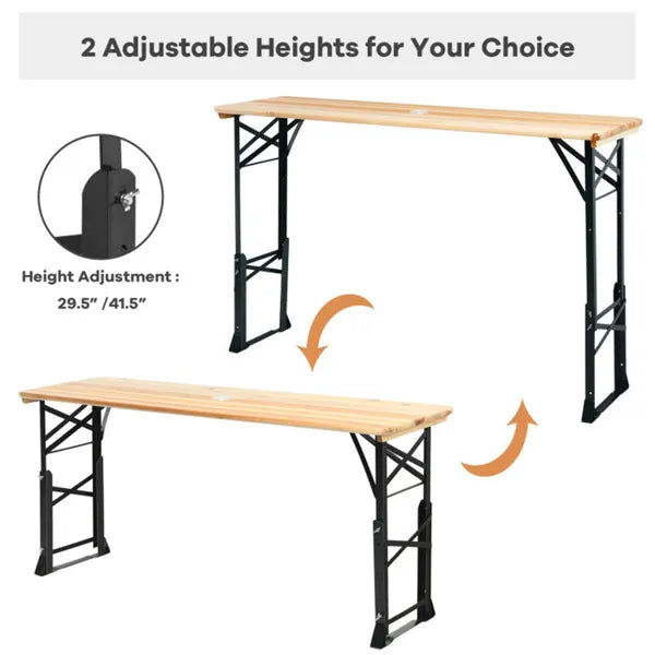 3-Piece Patio Picnic Set - 7.5ft Crank Tilt Umbrella, Heavy-Duty Resin Base, Adjustable Legs, Backyard/Garden/Campsite