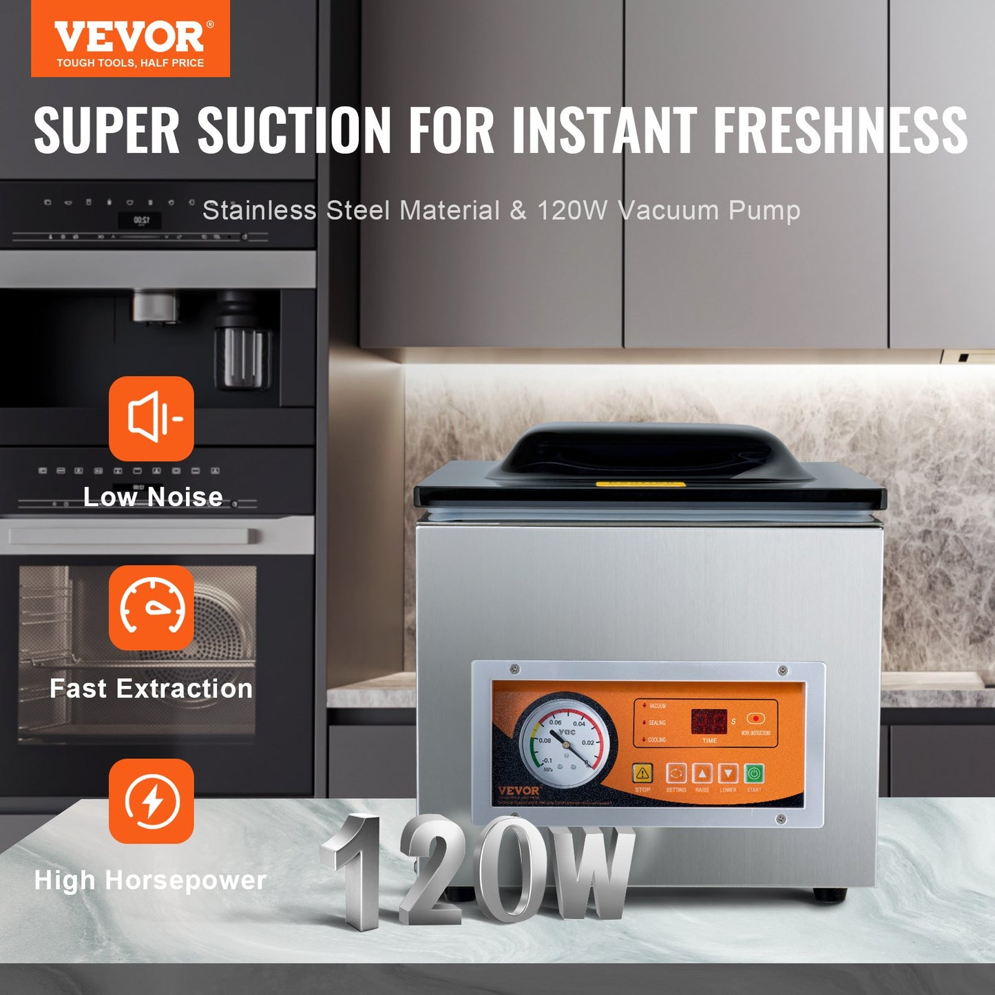 Chamber Vacuum Sealer, 260W Sealing Power, Vacuum Packing Machine For Wet Foods, Meats, Marinades And More, Compact Size With 10.2' Sealing Length, Applied In Home Kitchen And Commercial Use