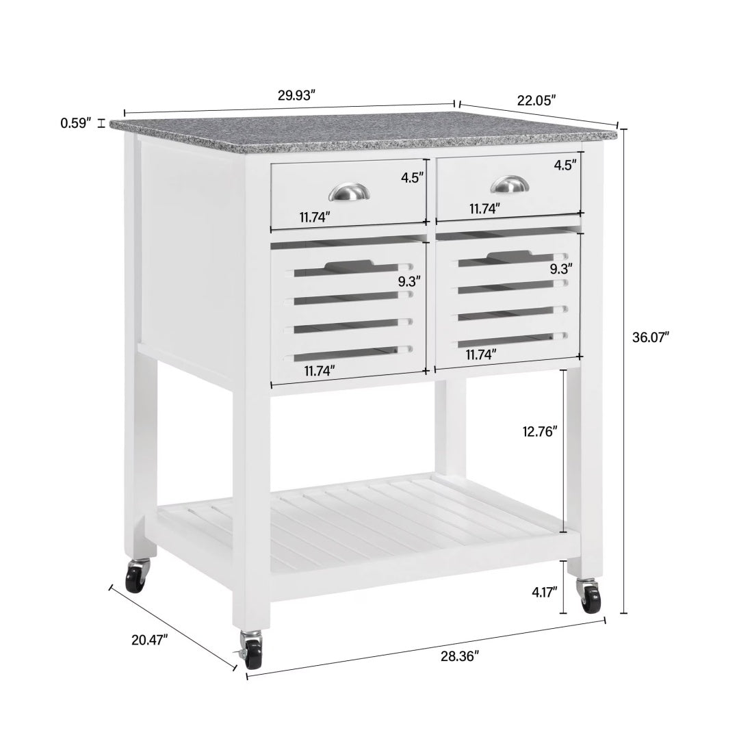 Mobile Rolling Kitchen Island Trolley Serving Cart With Underneath Drawer & Slide-Out Wire Storage Basket