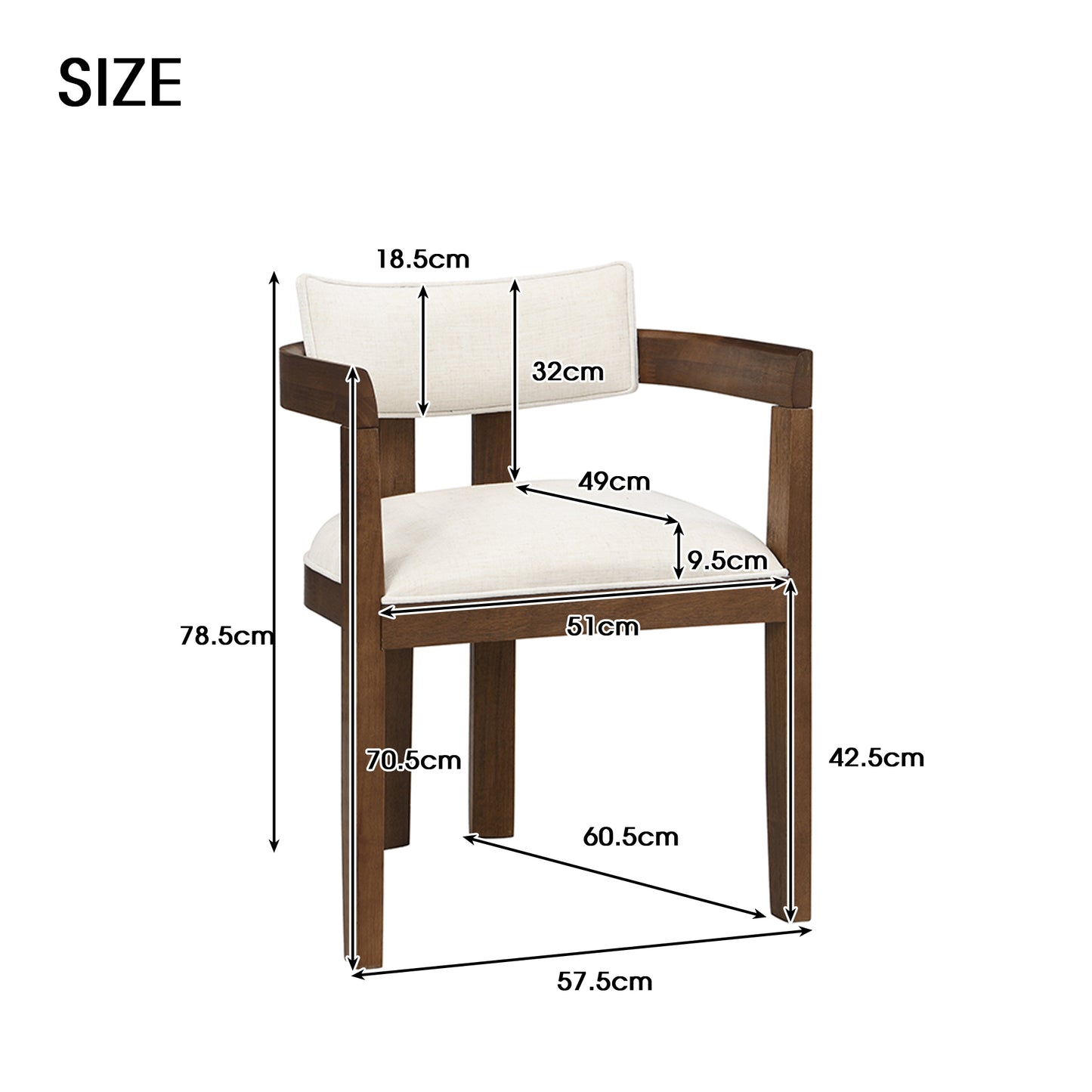 Set Of 6, Solid Wood Chairs, Dining Chairs, Suitable For Homes, Restaurants, Living Rooms, And Cafes, Linen, Walnut Wood Color