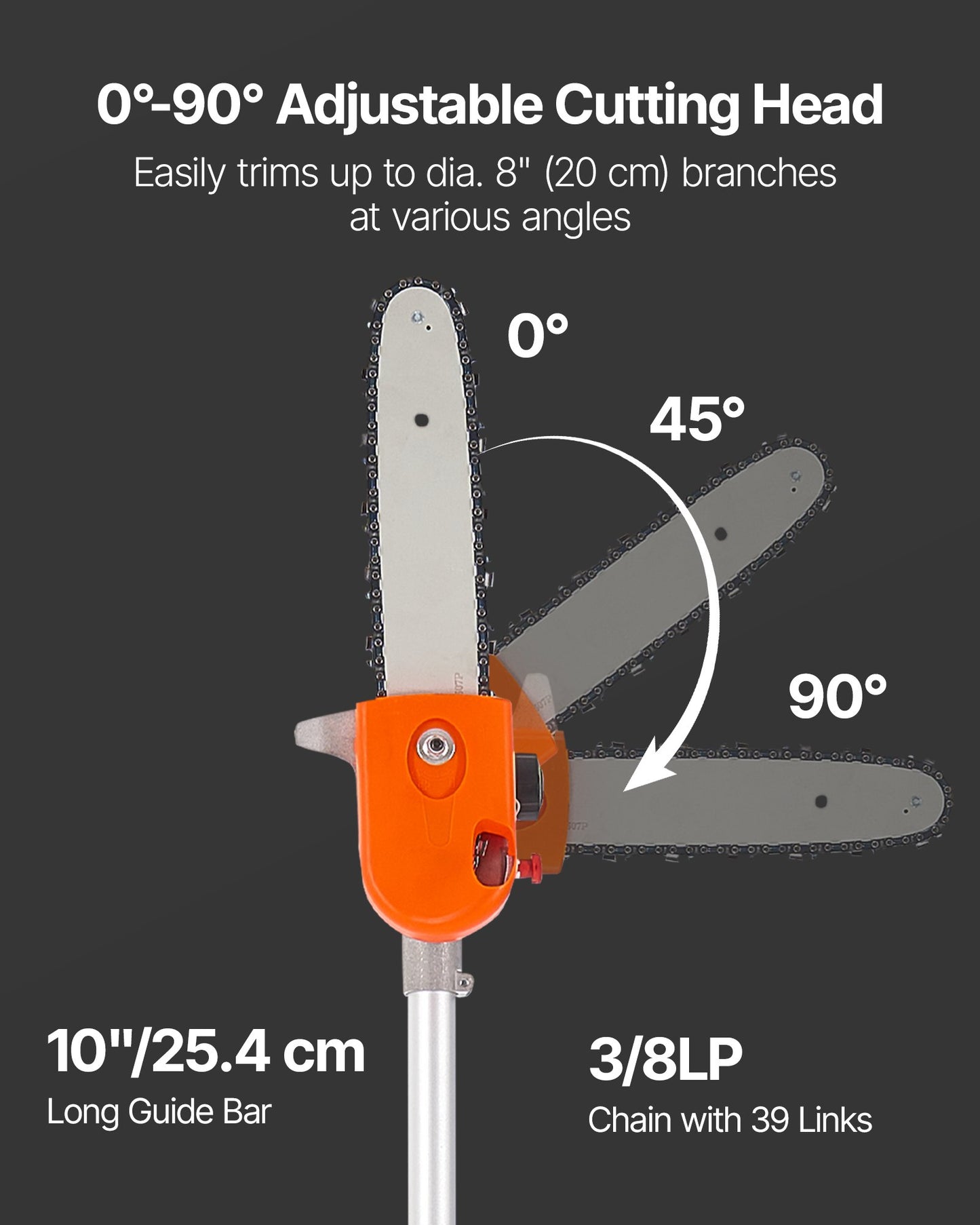 Gas Powered Pole Saw Rotatable Head 43CC 2-Stroke Tree Trimmer 10 In Cutting Bar