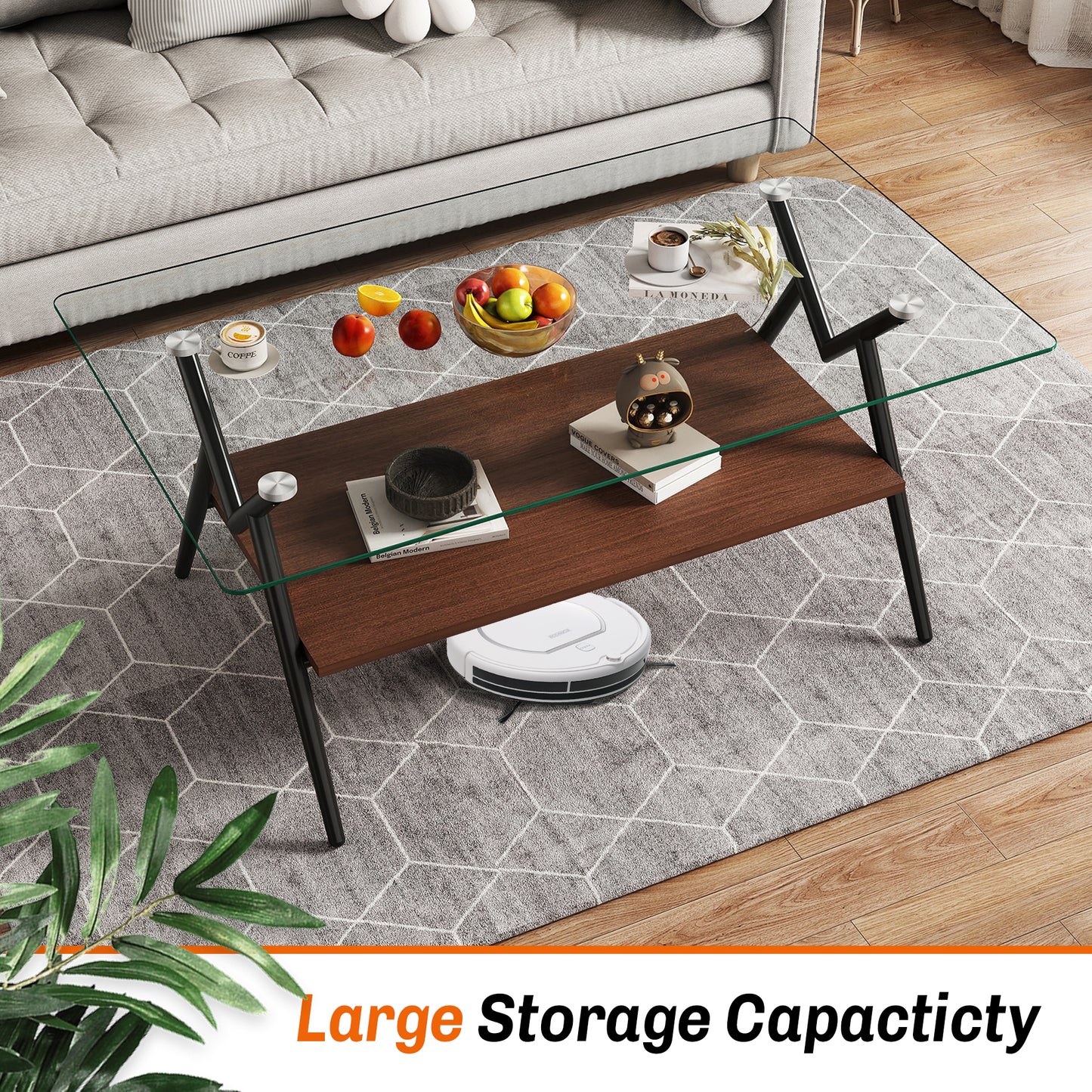 Coffee Table And End Tables Set Of 3, Tempered Glass Table With MDF Layer, Modern Tables For Living Room , Transparent Glass