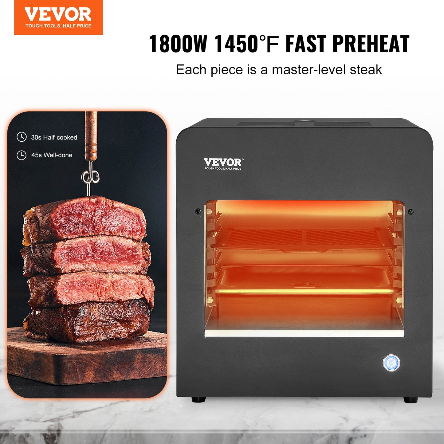 Electric Steak Grill, 1800W Smokeless Infrared Electric Broiler, 1450°F Stainless Steel Steak Cooker With 6-Tier Adjustable Rack, Electric Infrared Grill For BBQ, Toast, Grill, Indoor