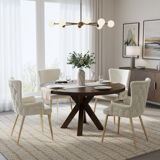 Velvet Dining Chair, Set Of 4, Luxurious Living Room Bedroom Lounge Chair With Four Gold-colored Metal Support Legs, Beige