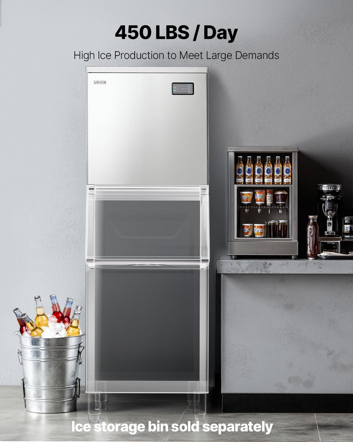 Commercial Ice Maker Machine - Head, 450 Lbs/Day Stainless Steel Ice Machine With Scheduled Ice-Making, Self-Cleaning, Adjustable Thickness, Ideal For Restaurant Bar Cafe Hotel - Head Only
