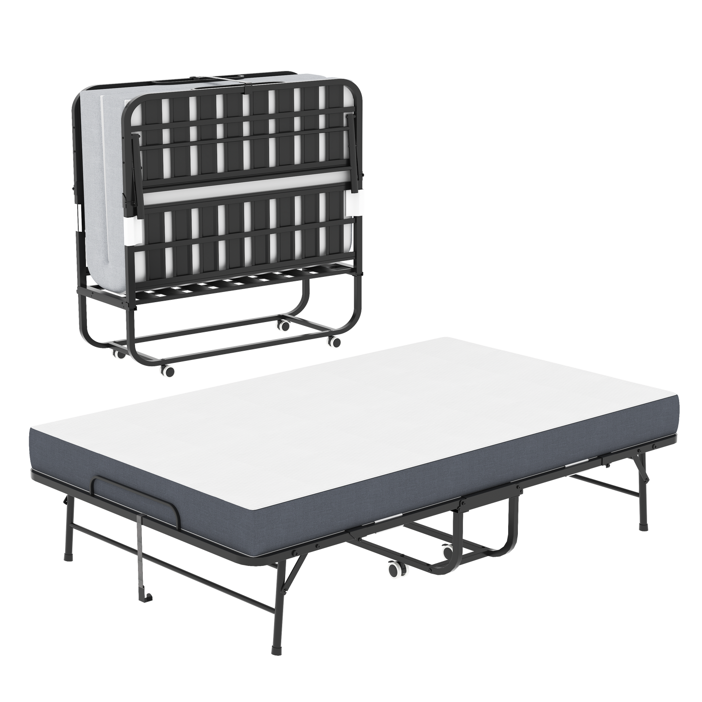 Large 75 X46  Wide Folding Bed For Tall People, Extra Long & Wide Rollaway Bed With 5  Memory Foam, Heavy-Duty 450lbs Capacity Guest Bed, Spacious Portable Twin Cot