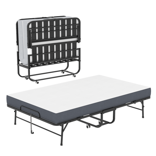 Large 75 X46  Wide Folding Bed For Tall People, Extra Long & Wide Rollaway Bed With 5  Memory Foam, Heavy-Duty 450lbs Capacity Guest Bed, Spacious Portable Twin Cot