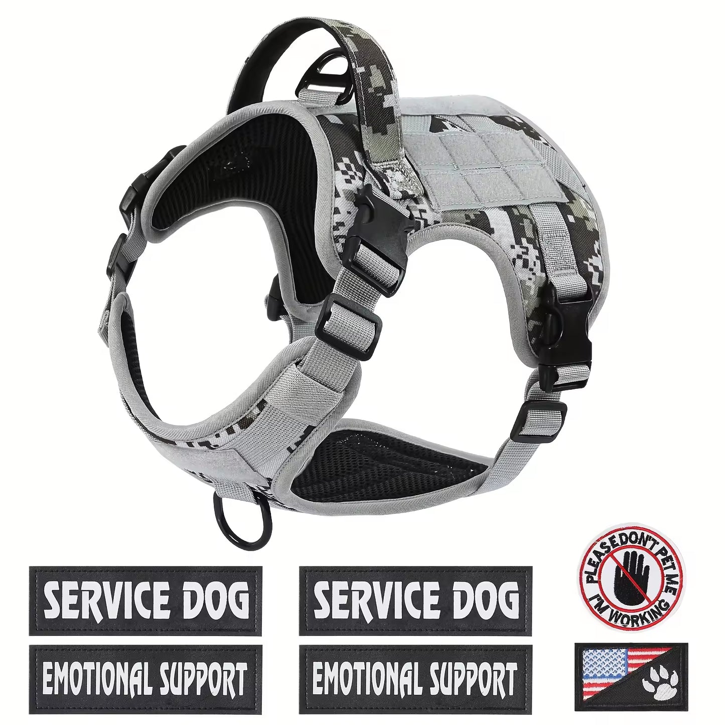 Tactical Pet Chest Service Dog Harness Vest Adjustable Reflective Dog Harness Metal Buckle Hiking Training